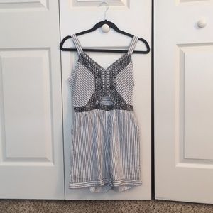 Blue and white pin striped embroidered romper